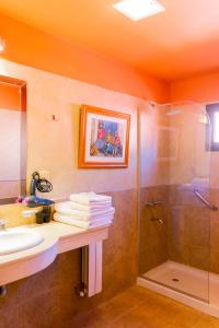 普尔马马尔卡Colores de Purmamarca的带淋浴、盥洗盆和淋浴的浴室