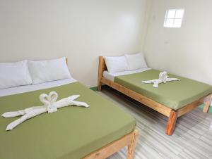 邦劳Charlina Inn Panglao的一间设有两张床铺和毛巾的房间