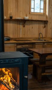 Kʼveda MarghiFeel Funny House的厨房配有炉灶和烤箱内的壁炉