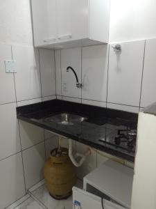 卡波布里奥Casa Dunas Cabo Frio的一间带水槽和炉灶的小厨房