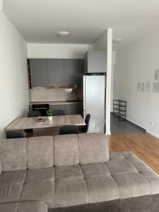 奥西耶克City Rent 1的带沙发的客厅和厨房