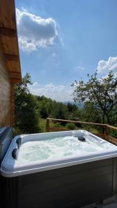 博古梅尔Pian Del Mund的观景门廊上的热水浴池