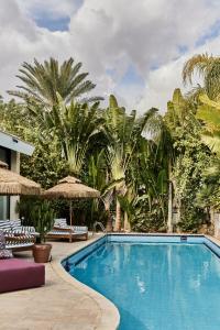 埃拉特Villa Balfour的棕榈树度假村内的游泳池