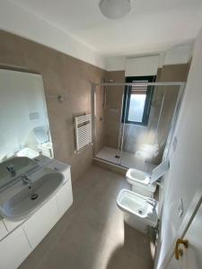 巴里Residenze BepiLù的一间带水槽、卫生间和淋浴的浴室