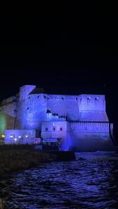 那不勒斯casa vacanze a casa di ciro的一座大城堡在晚上点亮蓝色