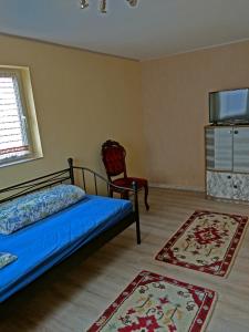 内卡河畔劳芬KRW Location的一间卧室配有一张床、一把椅子和两块地毯
