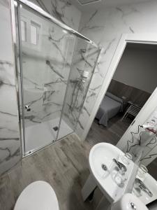 瓦伦西亚豪斯佩德尔瑞皮拉尔酒店的带淋浴、卫生间和盥洗盆的浴室