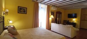 阿尔玛格鲁Hotel Rural Posada Los Caballeros的一间卧室配有一张床、一台电视和一张沙发