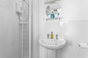 托基South view的白色的浴室设有水槽和镜子