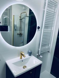 卡托维兹Parkcity Centrum的一间带水槽和镜子的浴室
