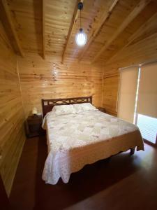 帕拉尔Cabañas Lihuén SPA的小木屋内一间卧室,配有一张床