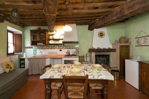比萨Il Mirtillo的一间带桌椅的厨房和一间带壁炉的厨房