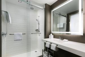 纽约纽约时报广场万豪AC酒店的带淋浴、盥洗盆和镜子的浴室