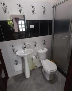 Puerto NariñoWikungo Hotel的一间带卫生间和水槽的浴室