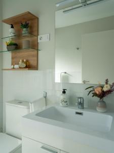 巴拉卡Apartamento Hospital Cruces - BEC的白色的浴室设有水槽和卫生间。