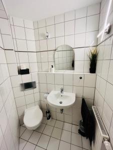 HolzhausenDas Chorzimmer- Ambiente am Fuße der Burg的白色的浴室设有卫生间和水槽。