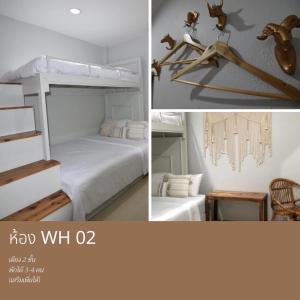 卡农My home resort - ขนอม นครศรีธรรมราช的卧室配有双层床的两张照片