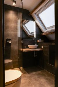 纳尔登Vesting Hotel Naarden的一间带水槽和天窗的浴室