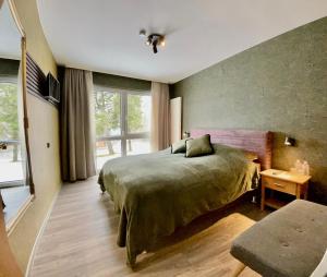 霍盖思Berghotel Hohegeiß的一间卧室设有一张床和一个大窗户