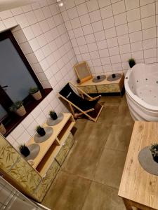 布科维纳-塔钱斯卡Harmatówka Concept Mountain的带浴缸、盥洗盆和卫生间的浴室
