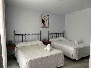 科尔多瓦阿尔曼佐旅馆的卧室配有两张床,墙上挂着一幅画
