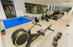 阿克拉Splendid Apartments - Embassy Gardens的一间健身房,配有数台跑步机和举重器材