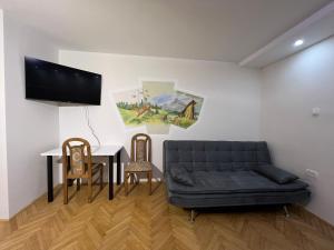 VisokoMici's Apartments的带沙发、桌子和电视的客厅