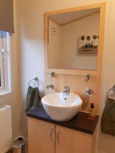 奥赫特拉德Sycamore Lodge Auchterarder的浴室设有白色水槽和镜子
