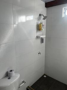 科韦尼亚斯Cabaña confortable y familiar的白色的浴室设有卫生间和窗户。