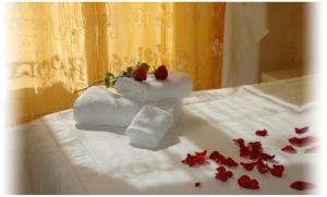 罗马盖亚的房间早餐加住宿旅馆的几条毛巾坐在床上