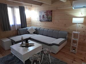 乌尔齐尼Olive & sea, Luxury two bedrooms cabin for 8的客厅配有沙发和桌子