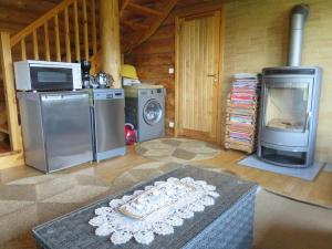 Saunaga külalistemaja, Tartust 9km kaugusel的客厅配有炉灶、洗衣机和烘干机