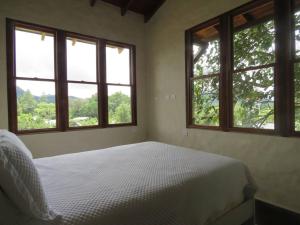 AntónVista Gaital/ Gaital View的一间带两张床和三扇窗户的卧室