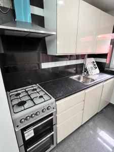 海斯Full Studio Near Heathrow Airport & London的厨房配有炉灶和水槽