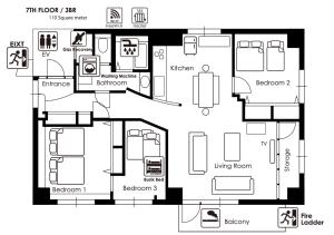 札幌NK BLD7F Sapporo 3LDK 3BR 1 floor 1 room的黑白楼房图案