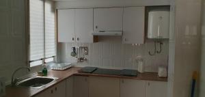 瓦伦西亚秀达辛西娅公寓的厨房配有白色橱柜和水槽