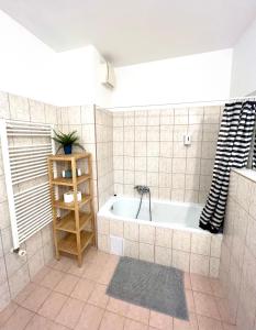 布达佩斯Nova Apartments的一间带浴缸的浴室