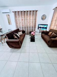 帕拉利米尼Villa Alkioni 31的客厅配有两张沙发和一台电视机