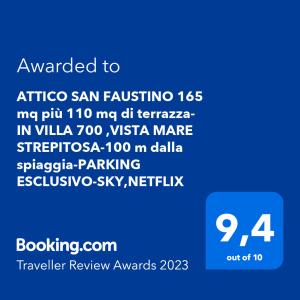 拉帕洛ATTICO SAN FAUSTINO 165 mq più 110 mq di terrazza- IN VILLA 700 ,VISTA MARE STREPITOSA-100 m dalla spiaggia-PARKING ESCLUSIVO-SKY,NETFLIX的手机的屏幕,上面有给托哈莎·桑·费尔南多的文本