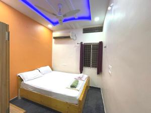 亨比Vijayanagara Home Stay的客房配有一张带吊扇的床。