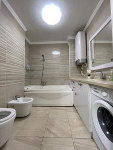 奇姆肯特Family apartment 7的带浴缸、卫生间和盥洗盆的浴室