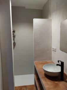 格拉茨莱马Casa Lucas的木制柜台上带白色水槽的浴室