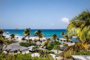古斯塔维亚Hotel Manapany的享有棕榈树海滩和大海的景色