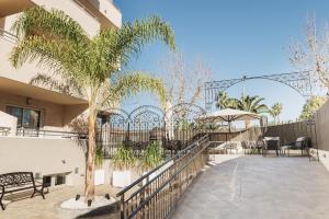 阿尔比尔Nacavi Albir Aparthotel的一个带围栏和棕榈树的庭院