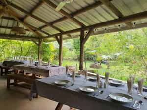 Grand SableLe Camptainer, Glamping Eco Farm Stay的桌子上放有盘子和餐具