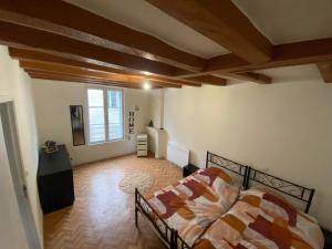 阿宰勒里多Chez Samantha au cœur d'Azay的一间卧室配有一张床,铺有木地板