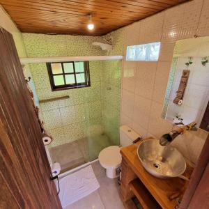 圣本图-杜萨普卡伊Frescor da Mantiqueira的一间带水槽、卫生间和淋浴的浴室