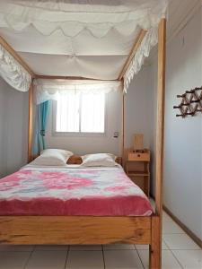 Talata-matyChez Jeanne Auberge的一间卧室设有天蓬床和窗户。