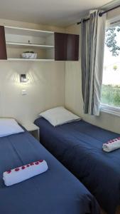 圣让德洛讷Cottage flottant jacuzzi privé en option gamme supérieure的小型客房 - 带2张床和窗户