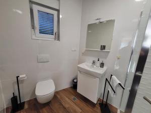 伊穆尼Studio apartman Pegi的白色的浴室设有卫生间和水槽。